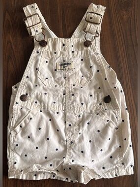 OshKosh B'gosh White Polka Dot Infant Short Overalls
